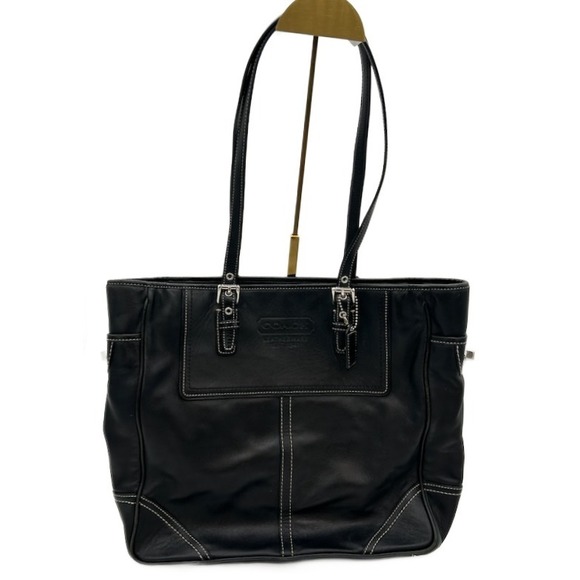 Y2K Coach Leather Hampton Tote Bag Black Top Handles Satchel Purse
